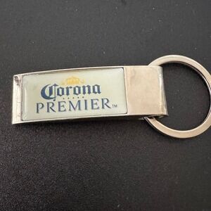 Corona Premier Keychain Metal Silver Tone Ring Beer Bar Promo Gift